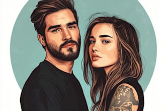 draw your photo into couple portrait illustration for gift