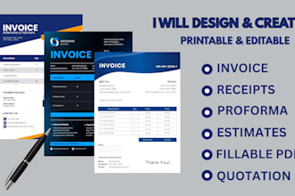 design professional invoice, receipt, letterhead, proforma and fillable PDF form