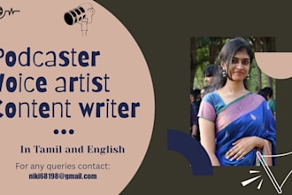 record expressive voice overs or dubbing in english or tamil and write content