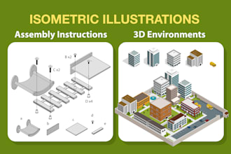 create isometric illustration for assembly instructions and 3d environments