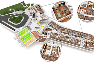 redraw 3d residential floor plan, isometric plan,master view,realistic rendering