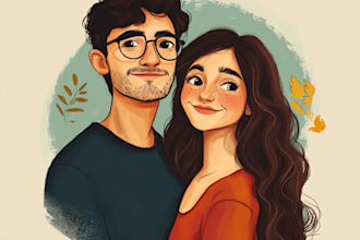draw flat minimalist wedding couple portrait from photo
