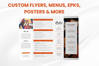 design custom flyers, menus, epks, brochures, and posters, digital business card