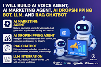 do ai voice agent, ai marketing agent, ai dropshipping agent, rag chatbot, llm