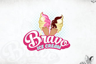 create awesome ice cream, bravo ice cream vintage logo for you