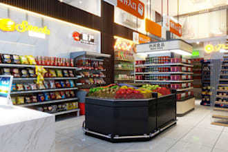design a modern and attractive supermarket or grocery store interior