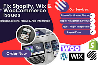 fix shopify wix broken section navigation menus woocommerce page app integration
