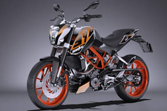 3d motorcycle from 2d sketch for racing game, bike panel for printing, maya bike