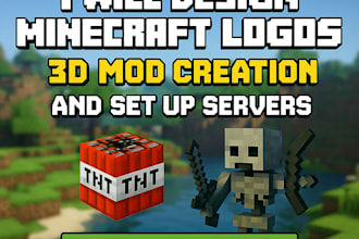 design minecraft lo gos, graphics, and set up 3d modded servers