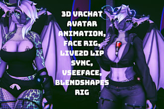 3d vrchat avatar animation, face rig, live2d lip sync, vseeface, blendshapes rig