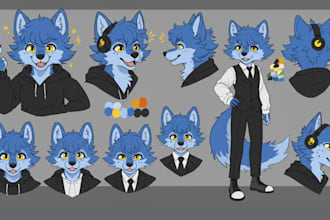 draw a custom fursona furry reference sheet furry vtuber model character design