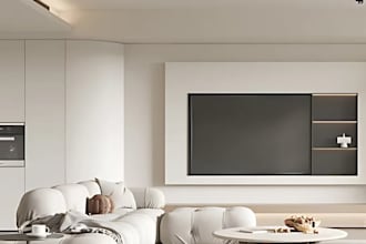 do interior design, airbnb livingroom apartment, listing, shopping list, render
