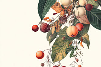 make a botanical illustration of flowers, plants, fruits