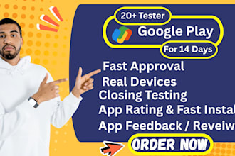 provide 12 app testers or 20 testers for google play closed testing app review