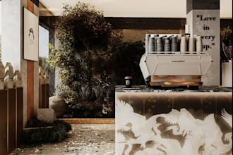 renew 3d coffee shop layout,restaurant interior design,cafe,led light,cgi render