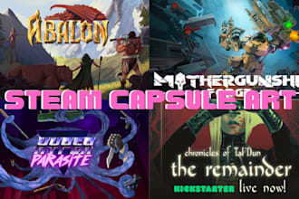 design steam capsule art, game UI, banners, and concept art