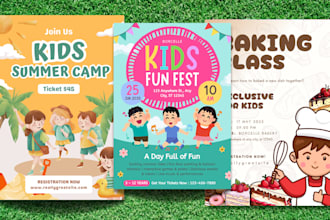 design flyer for school kids education summer camp child care daycare preschool