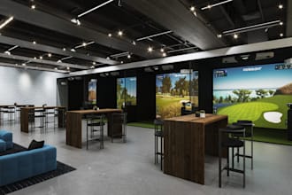 design golf restaurants,coffe shop,modern golf bar,3d furniture,simulator arena