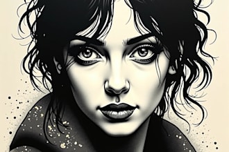 draw a portrait drawing in linocut illustration