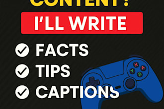 write viral gaming hooks, captions, and facts for your content