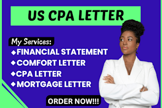 audit US CPA financial statement, comfort letter, mortgage letter