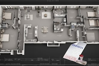 draw architectural permit drawing set in autocad and revit