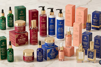 create cosmetic packaging, perfume bottle, box, logo and skincare label design