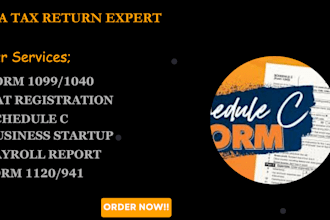 prepare 1040 tax form, 1099, w2 payroll 941, 940, schedule c