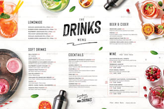 design restaurant bar cafe food drinks menu cocktail flyers event menu, qr code