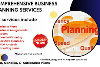 create business plans, mngt, financial plans, swot analysis, and marketing plans
