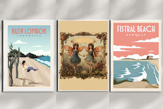 design retro or vintage poster, design art deco vector art poster travel poster