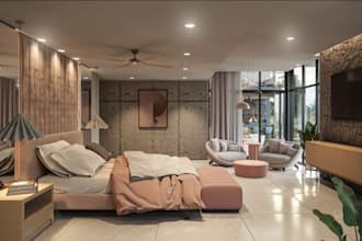create realistic interior design for residential, commercial building,cgi render