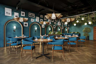 render 3d interior,  cafe design and restaurant design