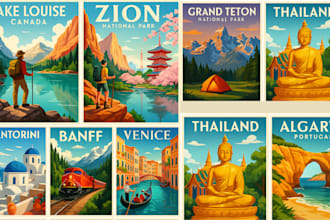 draw travel poster skylines landmark illustration silhouette art deco cityscape