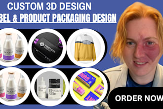 do label design, amazon or online store packaging box, custom 3d product design