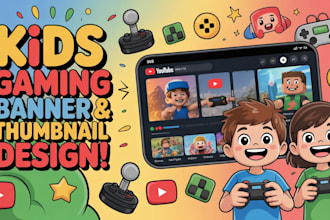 design kids youtube gaming banner, thumbnail for your channel