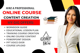 online course content, course creation, lesson plan, video course, ppt, workbook
