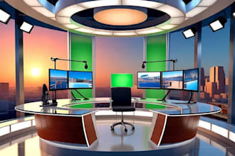 do 3d virtual studio set, stage booth, podium, 3d stage, 3d studio