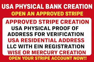 create USA business bank, wise, payoneer, stripe, mercury US proof of address