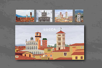 draw vintage retro art deco illustration vintage poster logo travel poster art