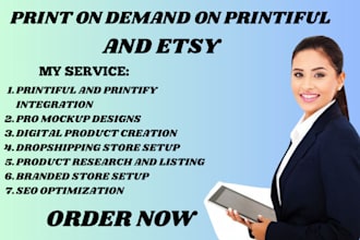setup printful etsy store pro mockup design and digital products design