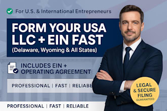 help you register llc in USA, wyoming, delaware  with ein, operating agreement