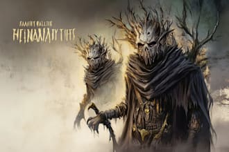 design a fantasy horror character and concept art