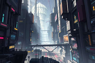 make a science fiction city, cyberpunk concept art