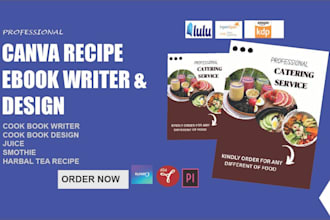 write, design, format recipe ebook, cookbook, canva ebook, digital menu, KDP