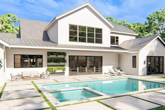 renew 3d modern exterior and interior, living room, kitchen, dining , setting r