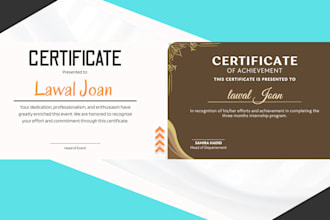 professional digital certificates editable award, graduation,completion temp