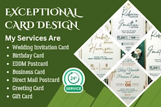 design wedding, birthday, party invitation, greeting, eddm postcard, etsy card