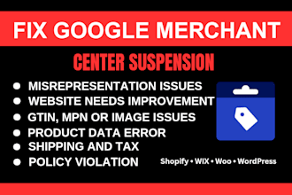 fix google merchant center suspension and misrepresentation