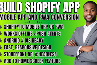 convert shopify to mobile app or pwa, react native shopify app build development